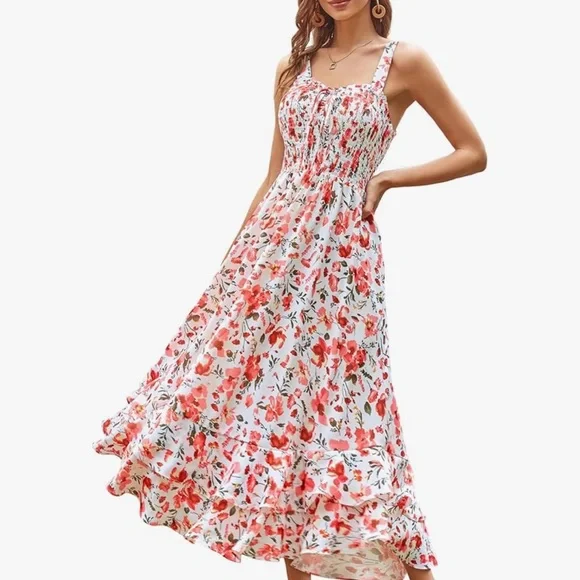 Grace Karin red floral boho maxi flowy sundress size M dress - Picture 10 of 14